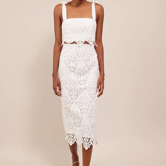 Cara Cara White Broderie Anglaise Sienna Midi Skirt (Sz S)/Shilo Top Set (Sz M)